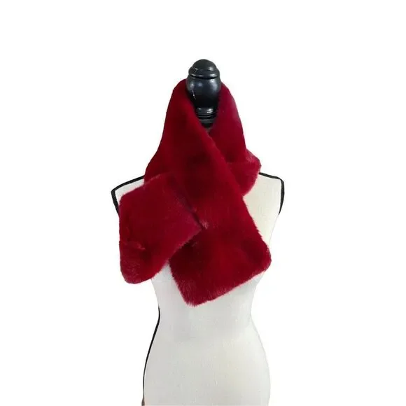 Womens Chico’s red faux fur pull through scarf NWT - Picture 1 of 7